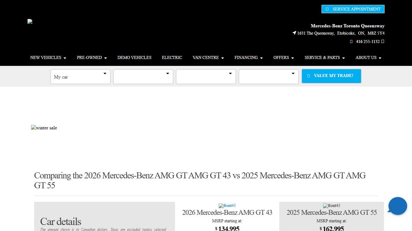 Comparing the 2026 Mercedes-Benz AMG GT AMG GT 43 vs Mercedes-Benz AMG GT AMG GT 55 2025 at Mercedes-Benz Toronto Queensway in Etobicoke.